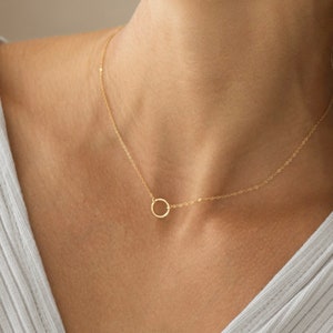 KARMA NECKLACE, Small Hammered Eternity Necklace, Medium Ring Necklace, Simple Gold Necklace, Dainty Circle Necklace, Gold Necklace, Silver image 1