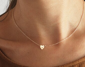Dainty Heart Initial Necklace Letters A to Z 26 Alphabet Pendant Necklace Small Heart 14K Real Gold Plated Personalized Necklace for Girl Women