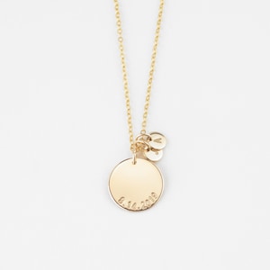 Mother&#39;s Day Gift, 12mm & 5mm Kids Initial Necklace, Gift for Mom, Custom Initial Necklace, Personalized Disc Necklace,Gold,Silver,Rose Gold