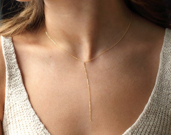 CLARA Lariat Necklace • Simple Chain Lariat Necklace • Delicate Y necklace, Simple Statement Necklace, Dainty Lariat, Delicate Chain, Gift