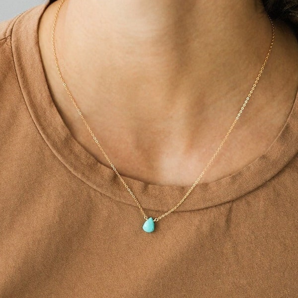 AURORA Necklace • Sleeping Beauty Turquoise Necklace • Small Gemstone Necklace, Simple Stone Pendant, Natural Stone Necklace, Dainty Gift