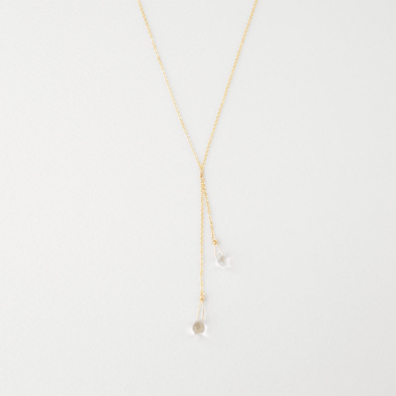 FEMINA Necklace Quartz Drop Necklace Simple Necklace, Elegant Lariat Necklace, Natural Stone Necklace, Bridesmaid Necklace, Wedding Gift image 3