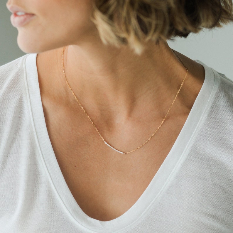 LORE NECKLACE Pearl Bar Necklace Tiny Freshwater Pearl Necklace, Delicate Pearl Necklace, Wedding Necklace, Dainty Pearl Necklace, Gift image 1