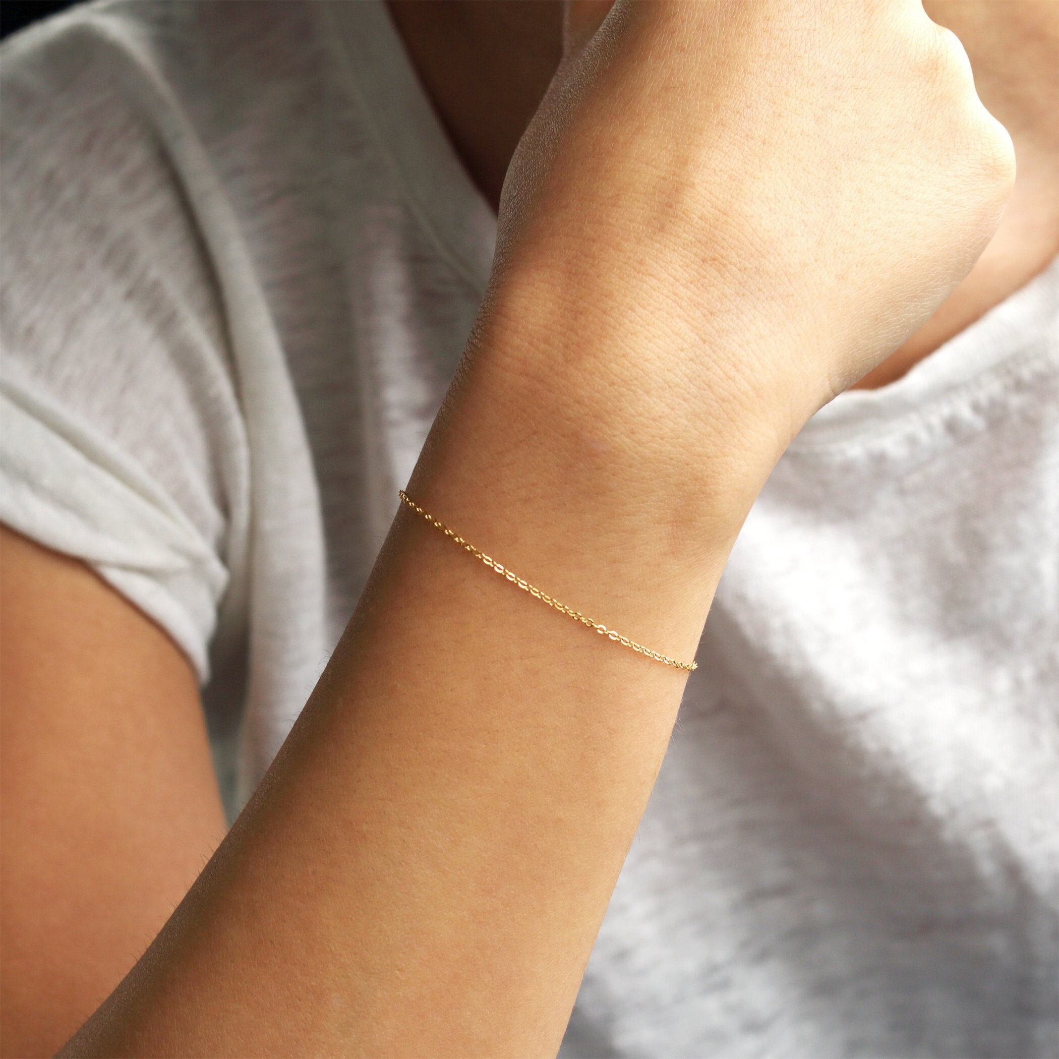 Everyday Minimalist Layering Bracelet Chains | Caitlyn Minimalist Sterling Silver / Box Chain Bracelet