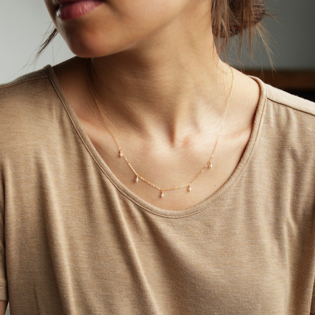 AVA Tiny Oval Pearl Necklace • Freshwater Pearl Necklace, Dainty Pearl Necklace, Thin Delicate necklace, Pearl Charm Necklace, Tiny Pearls