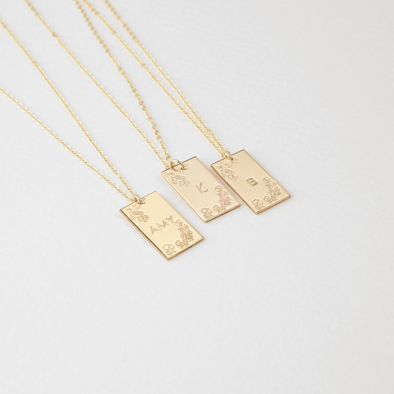 LAYLA Tag Necklace, Initial Tag Necklace, Personalized Necklace, Engraved Necklace, Flower Necklace in Silver, Gold, Rose Gold, Floral Gift image 3