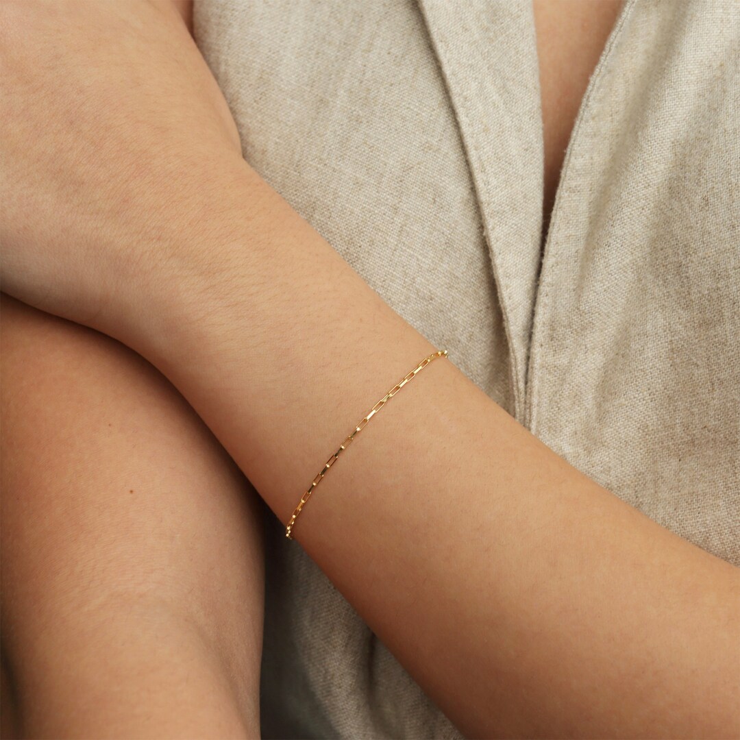 GIA BRACELET - Dainty Simple Chain Bracelet, Chain Bracelet, Flat Rectangle Chain, Link Bracelet, Thin Gold Bracelet, Bridesmaid Gift