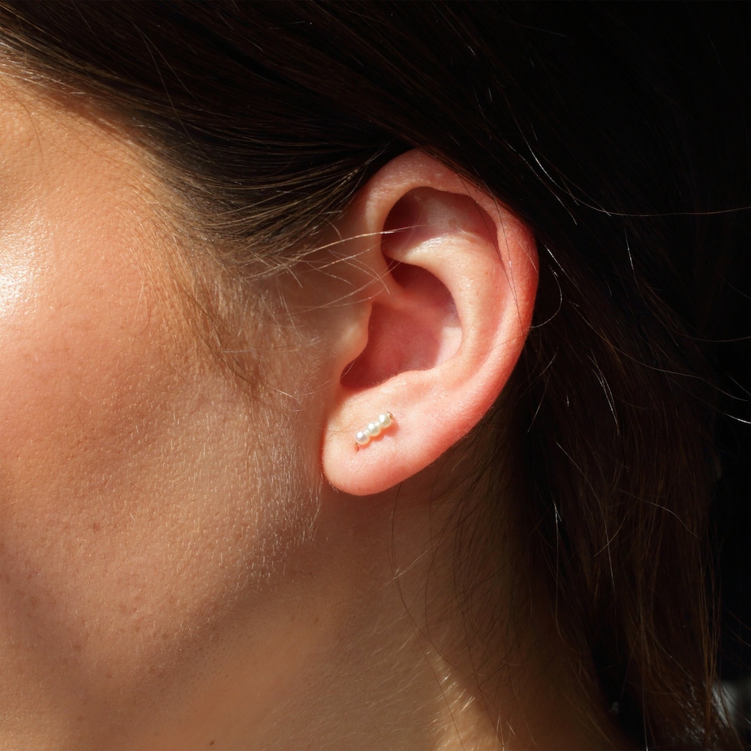 Ada Pearl Bar Studs - Dainty Earrings, Minimalist Studs, Everyday Earrings, Gift for Her, Line Earrings