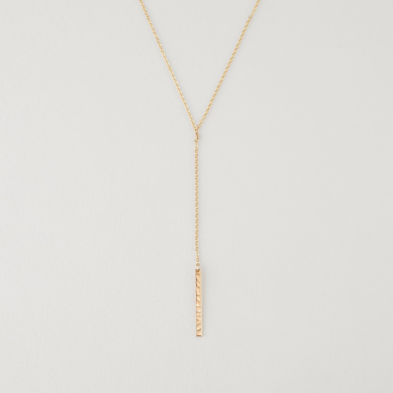 SHAY Lariat Necklace 25x2mm Hammered Bar Lariat Necklace Delicate Necklace, Layering Necklace, Chain Drop Necklace, Skinny Bar Necklace image 2