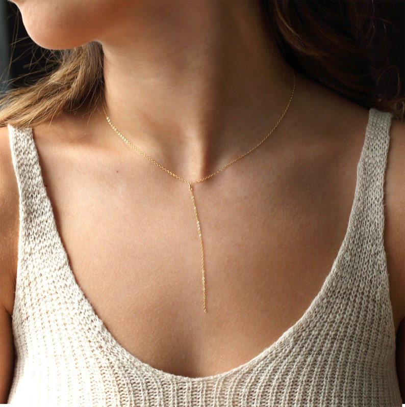 CLARA Lariat Necklace Simple Chain Lariat Necklace Delicate Y necklace, Simple Statement Necklace, Dainty Lariat, Delicate Chain, Gift image 1