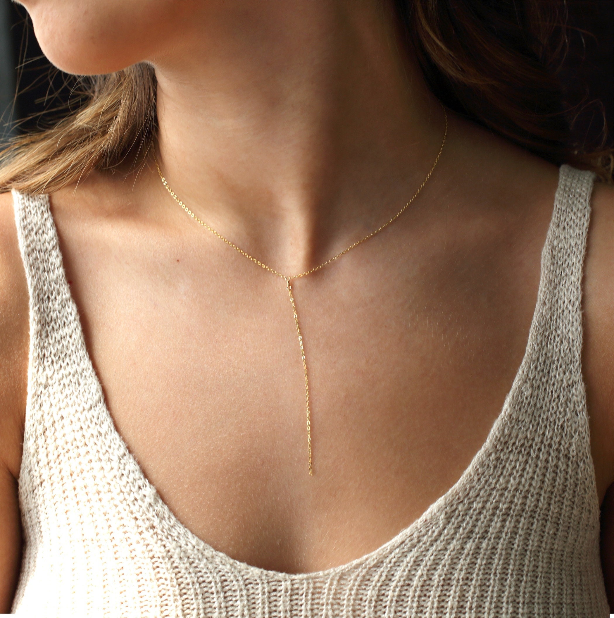 CLARA Lariat Necklace • Simple Chain Lariat Necklace • Delicate Y necklace, Simple Statement Necklace, Dainty Lariat, Delicate Chain, Gift