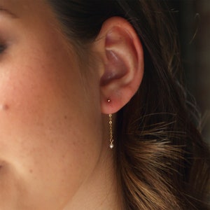 ELLIS Pearl Chain Studs - Freshwater Pearl Earrings, Gold Earrings, Silver Earrings, Minimal Studs, Drop Earrings for Women, Gift for Her