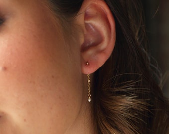 Pendientes de cadena de perlas ELLIS: pendientes de perlas de agua dulce, pendientes de oro, pendientes de plata, pendientes minimalistas, pendientes colgantes para mujer, regalo para ella