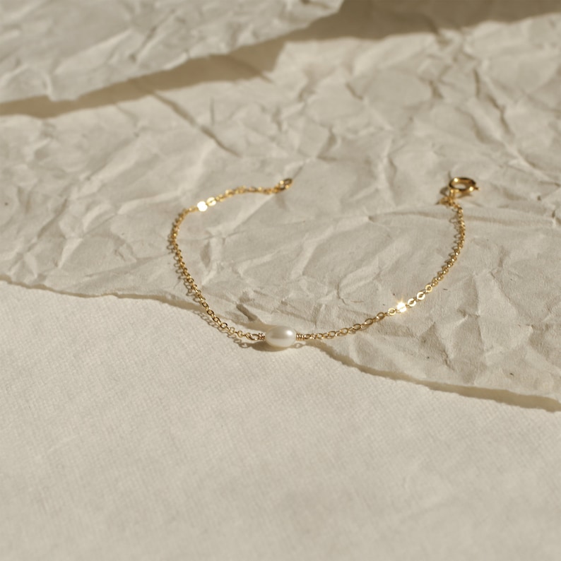 ARIA Bracelet Tiny Oval Pearl Bracelet Layering Bracelet, Dainty Bracelet, Freshwater Pearl Bracelet, Elegant Bracelet, Tiny Bracelet image 8