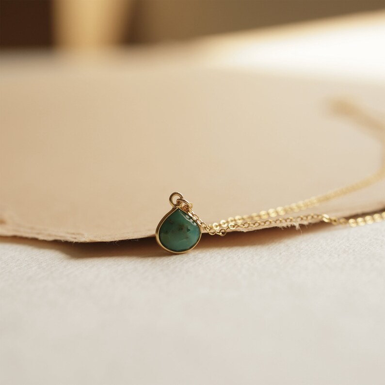 TURQUOISE DROP NECKLACE, Gold Turquoise Necklace, Simple Gemstone Necklace, Delicate Bead Necklace, Dainty Gemstone Necklace image 5