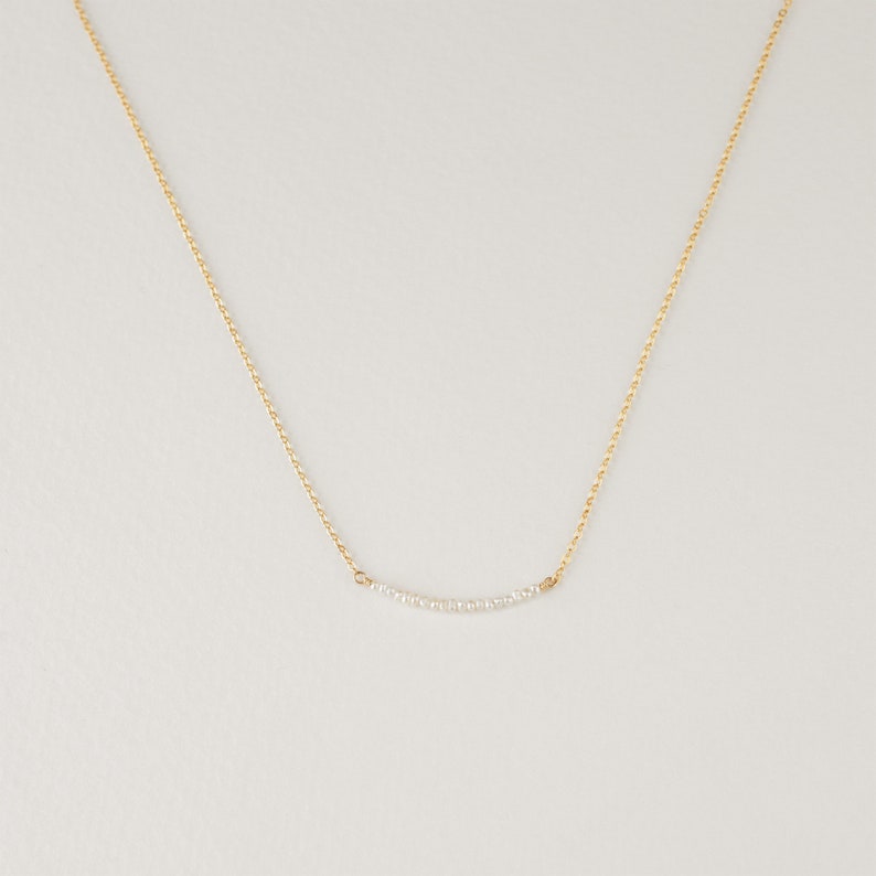 LORE NECKLACE Pearl Bar Necklace Tiny Freshwater Pearl Necklace, Delicate Pearl Necklace, Wedding Necklace, Dainty Pearl Necklace, Gift image 3