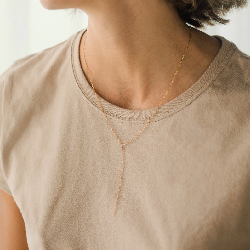 CLARA Lariat Necklace Simple Chain Lariat Necklace Delicate Y necklace, Simple Statement Necklace, Dainty Lariat, Delicate Chain, Gift image 4