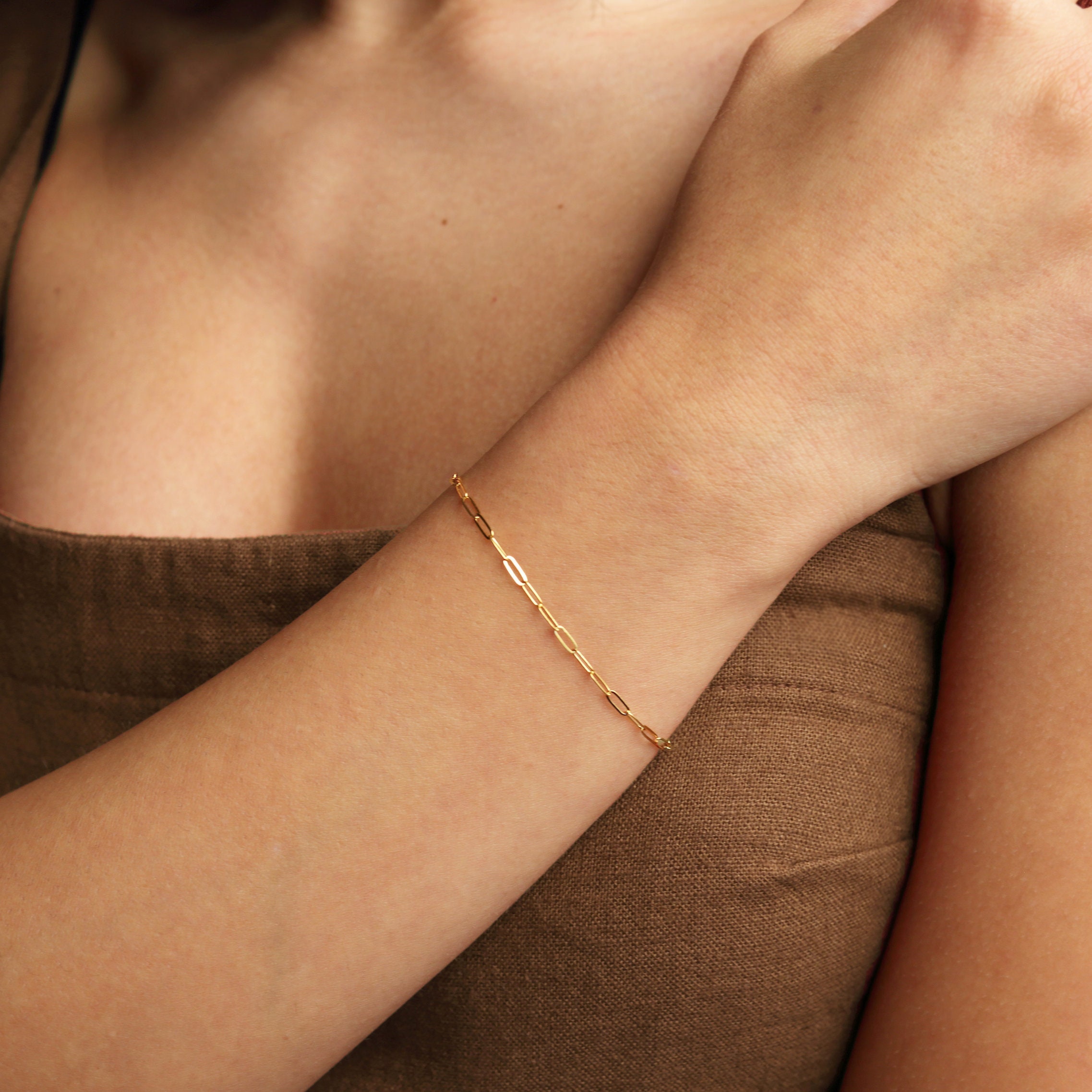 IVY BRACELET, Paper Clip Bracelet, Small Link Chain, Dainty Stackable Chain, Layered Small Paper Clip Bracelet, Bold Bracelet, Gold Bracelet