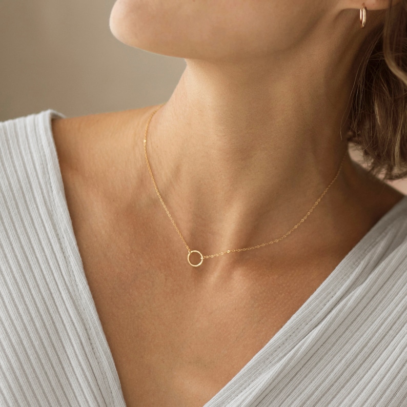 KARMA NECKLACE Hammered Ring Necklace Circle Necklace, Hammered Eternity Necklace, Delicate Circle Necklace, Dainty Necklace, Gift image 4