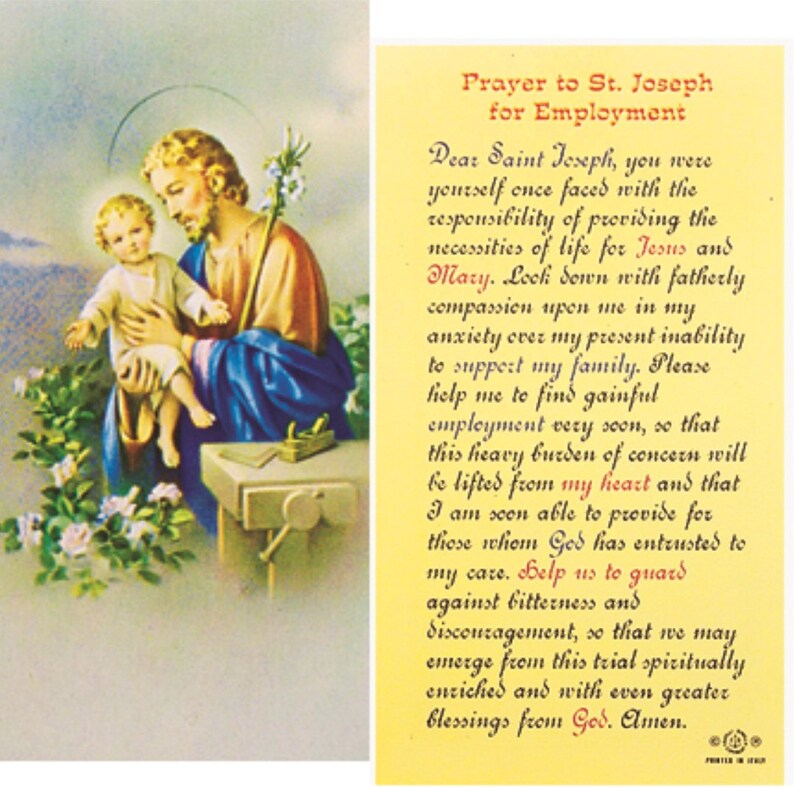 Prayer to St Joseph for Employment Laminated Holy Card Set