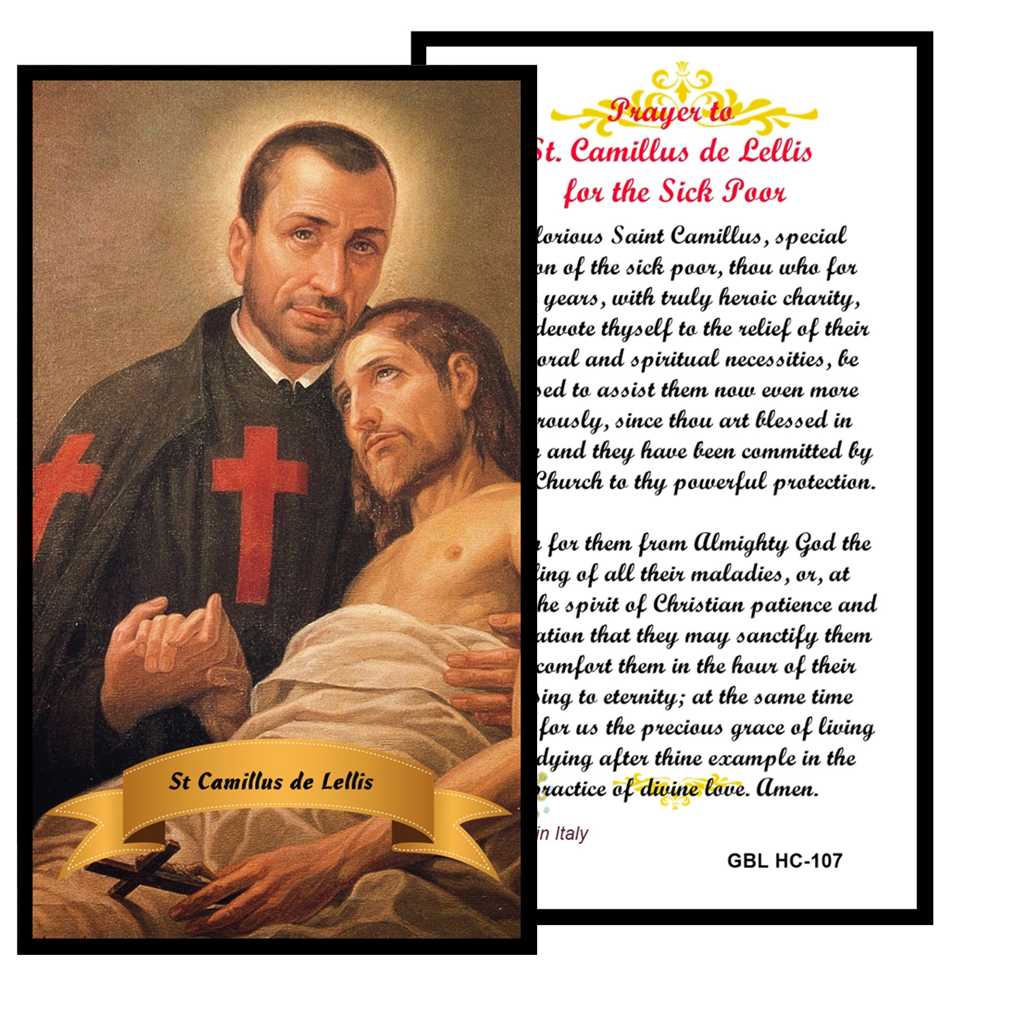St Camillus of Lellis Laminated Holy Card Prayer card Patron Saint of