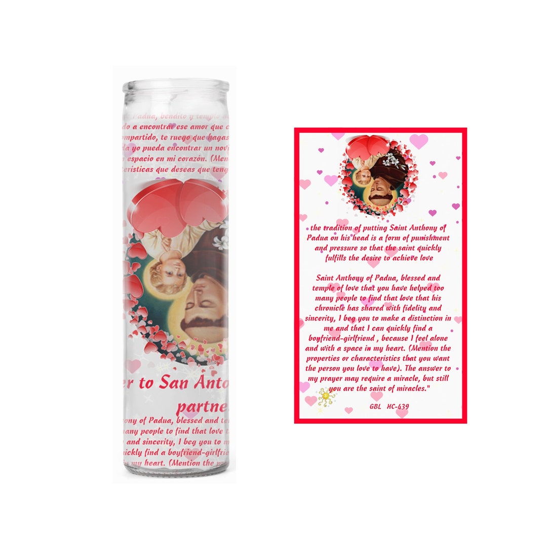 Saint Anthony Patron of Love and Marriage Candle and Prayer Card to