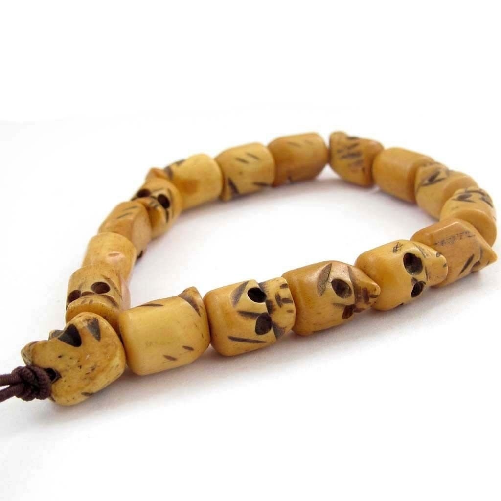 Tibetan Buddhist Ox Bone Skull Beads Prayer Bracelet (J-215)