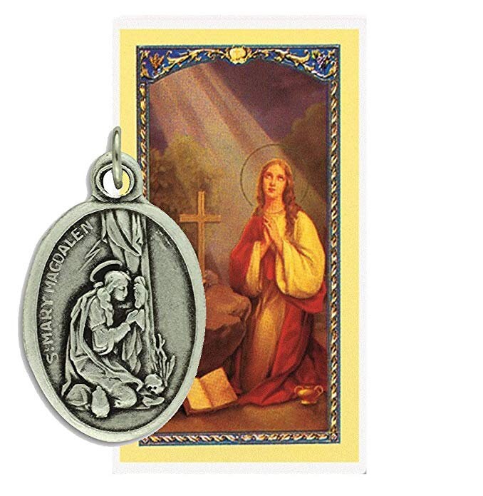 Mary Magdalene Patron Saint of Women Blessed Silver Oxidized Medal with