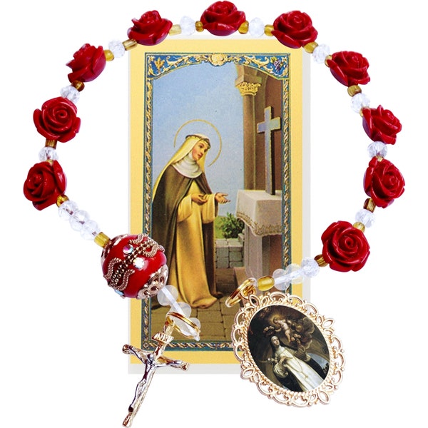 Saint Rose of Lima Santa Rosa de Lima Holy Chaplet of the Roses Pocket Rosary Large Rose Beads Gold Plated Crucifix  Findings Patron America