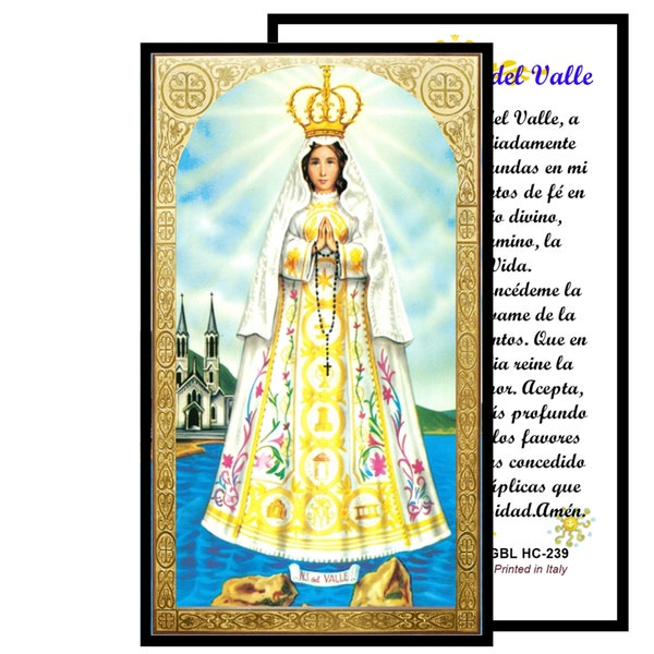 Oracion a La Santisima Virgen Del Valle venerated in Margarita Island Venezuela and Catamarca ArgentinaTarjeta Plastificada