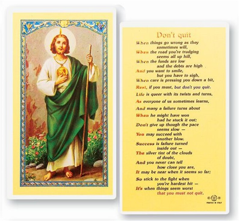 St Saint Jude Patron of Desperate Causes Dont Quit Laminated Etsy