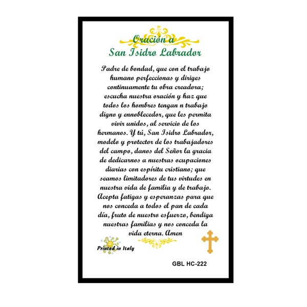 San Isidro Saint Isidor Patron Saint of Farmers Labrador Patron de los Campesinos Aquellos que Trabajan la Tierra Tarjeta de Rezo Importada