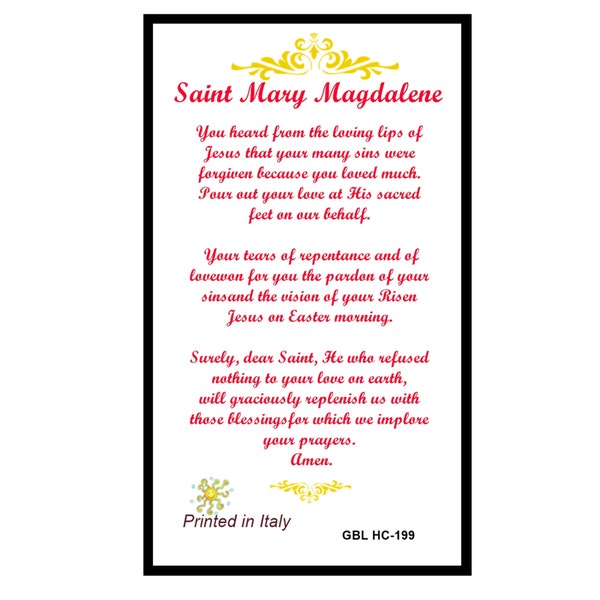 St Mary Magdalene Prayer Card Etsy
