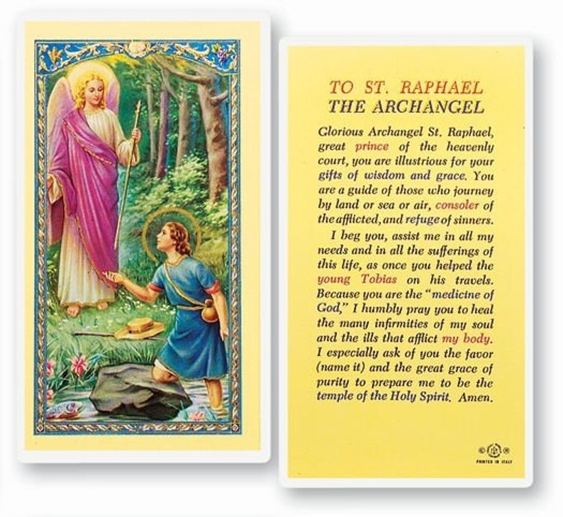 Prayer to St Raphael the Archangel Laminated Holy Prayer Card Etsy