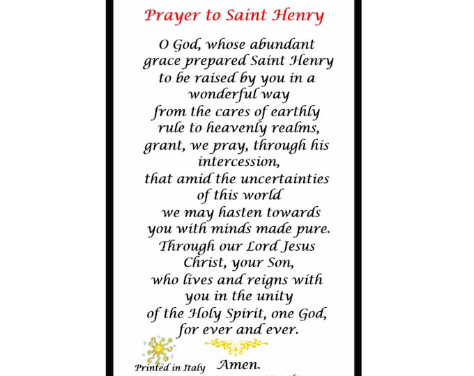 Saint Henry of England The Good Saint Henry Emperor Patron of the Childless Laminated Italian Holy card with Gold Accents