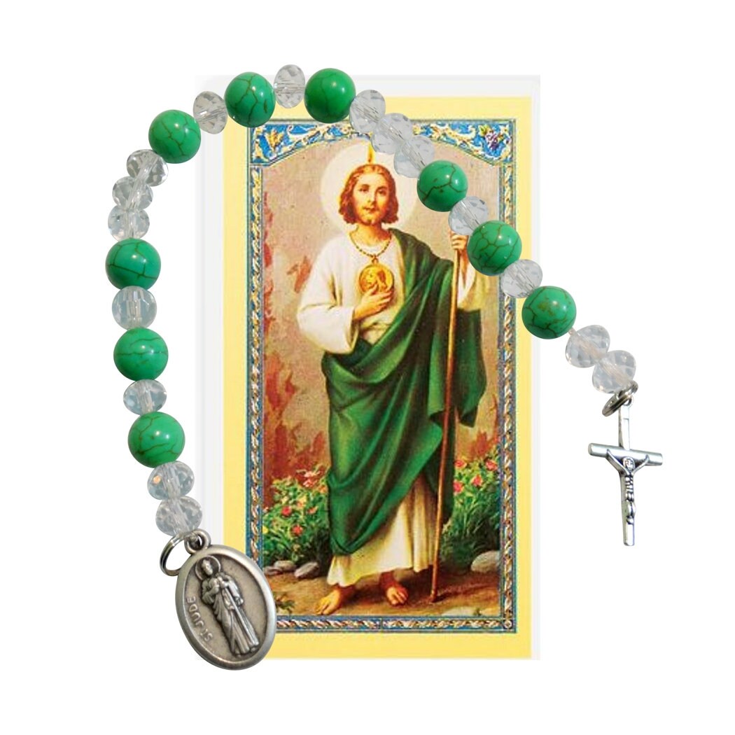 Saint Jude Patron of Difficult Causes Mint Green Quartz Round Bead