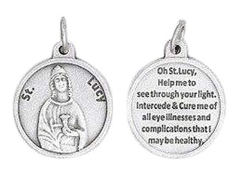 Saint Lucy Patron of Those Afflicted with Blindness and Eye Disease Round Silver Oxidized Medal Blessed by His Holiness