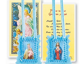 My First Scapular Silk Corded Image of Our Lady of Mount Carmel and Sacred Heart of Jesus Choose Boy or Girl Includes a Blessed Prayer Card