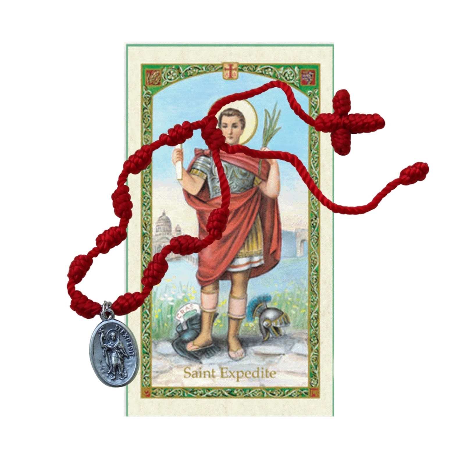 Saint Expedite Expeditus Expedito Pendant With Matching Prayer Card in  English or Espanol Patron Saint of Emergencies Situations 