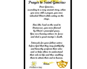 Saint Genesius Patron of Actors Comedians Dancers Performers and Clowns  Laminated Italian Holy card or Candles with prayer card