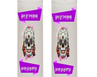Dia de los Muertos Day of the Dead Calavera Catrina Set of Two 7 Day Candles in Glass Jar  Style4