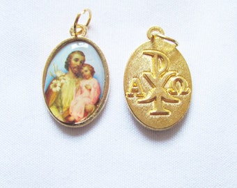 St Joseph with Jesus Gold Tone Full Color Medal Set Of 5 (J-219)