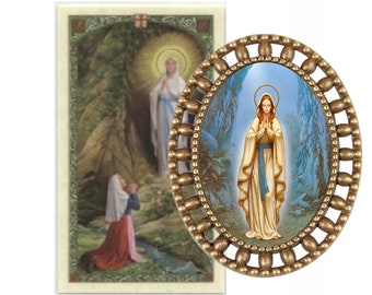 Our Lady of Lourdes Beautiful Bronze Pendant Brooch Cabochon