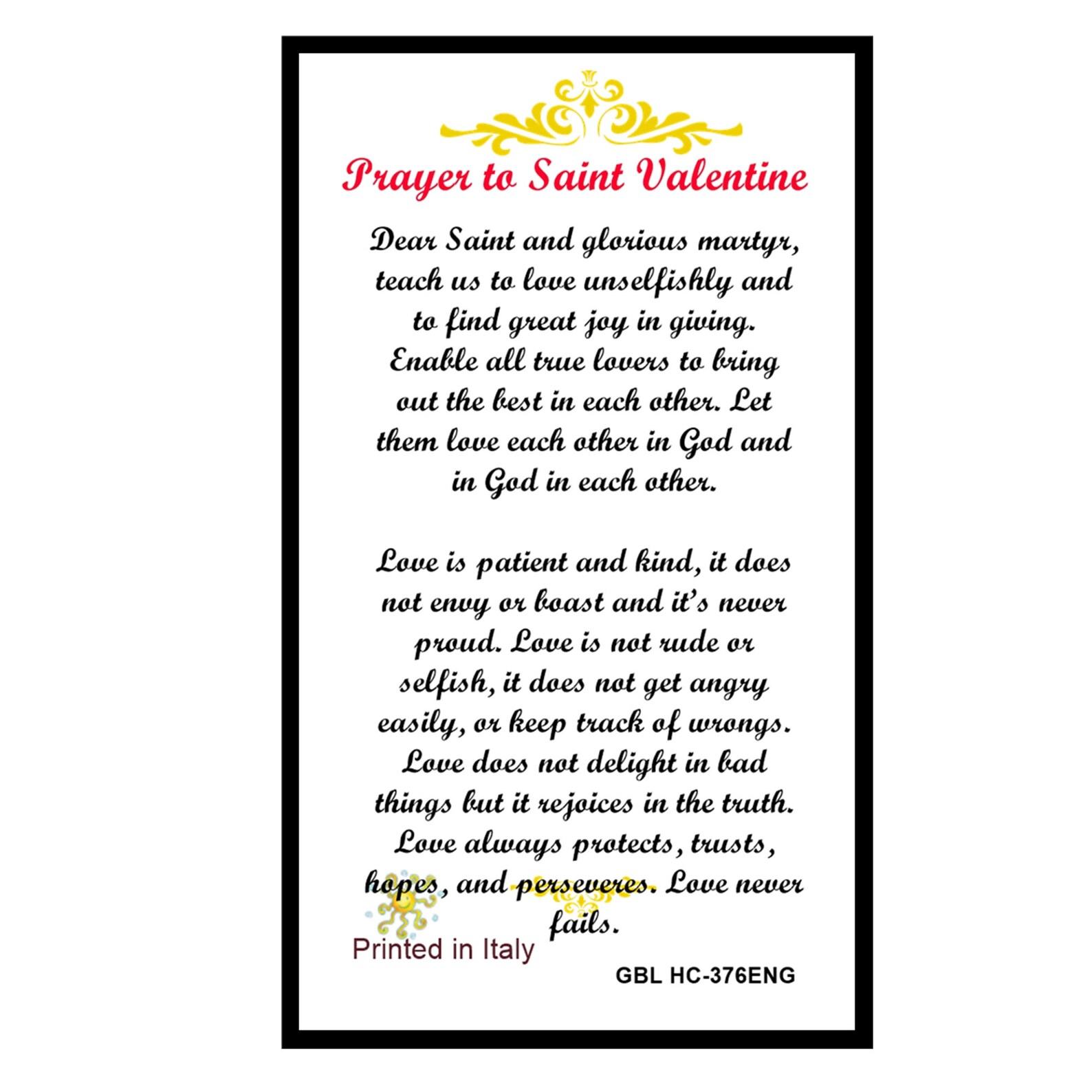 Saint Valentine Prayer Card Holy Card Patron Saint of Love | Etsy