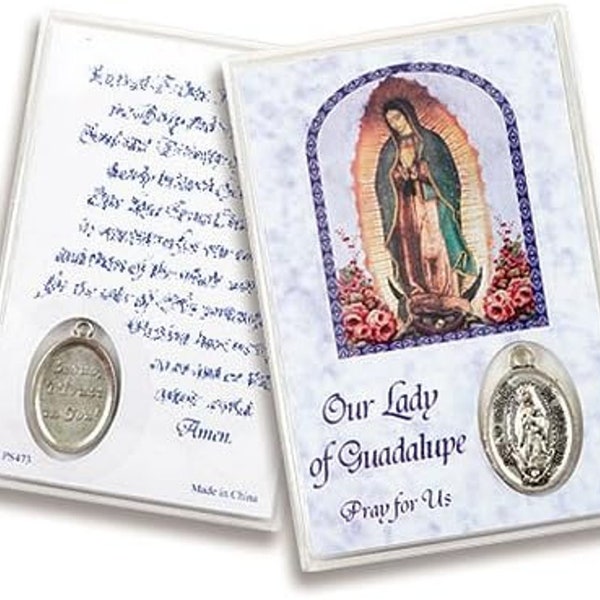 Guadalupe Pack of 12 - 1 doz - Holy Card with  Zinc Oxidized Medal Prayer Card  Laminated Devotional Wallet