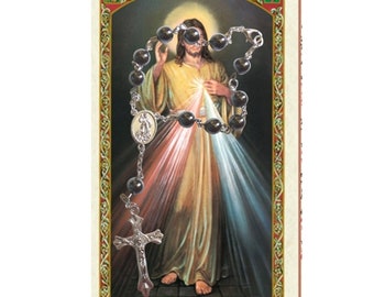 Divine Mercy and Blessed Mother Classic Style Hematite One Decade Rosary or Car Rosary Double Sided Includes Free Prayer Card