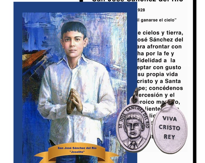 San Jose Sanchez Del Rio Medalla - Tarjeta - Velas Veladoras Patron de Los Cristianos perseguidos, ninos, adolescentes Mexican Cristeros