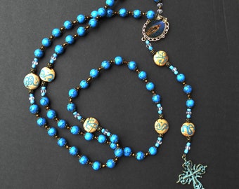 Handcrafted and exquisite Blue Turquoise Beads One of a Kind Catholic  Rosary Beads Personalized with the devotion of your choice