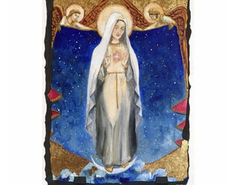 Our Lady Star of The Seas Stella Maris Beautiful Natural Stone Altar Plaque Placa and a free Prayer Card