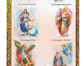Prayer to The Seven Archangels Michael Raphael Gabriel Uriel Jehudiel or Jhudiel Barachiel and Sealtiel or Selaphiel Laminated Card
